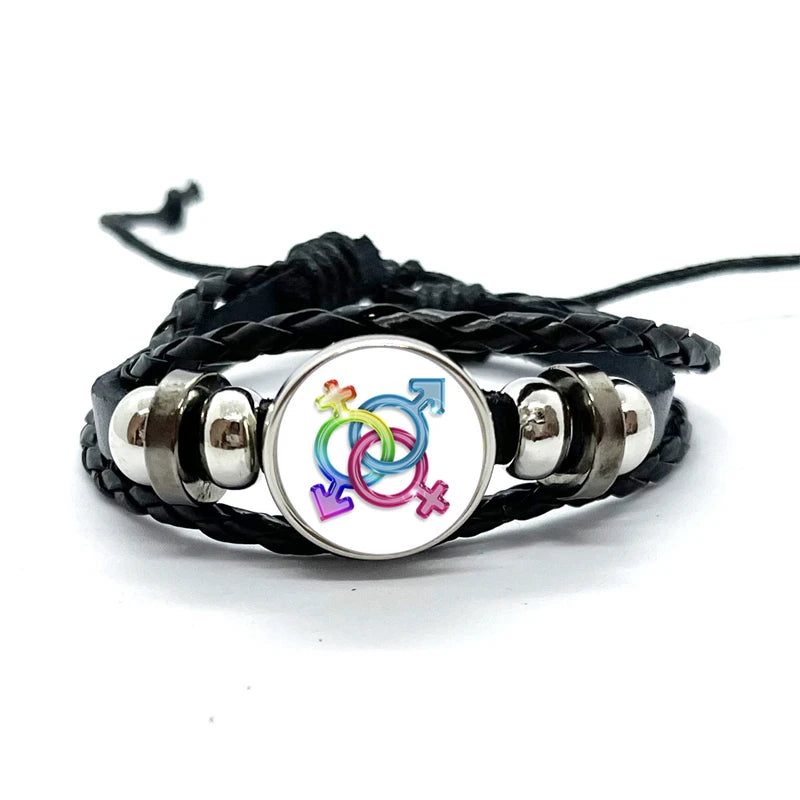 Pride Flag Leather Snap Bracelet