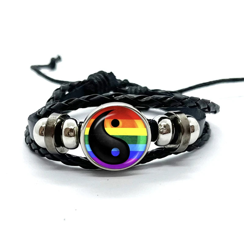 Pride Flag Leather Snap Bracelet