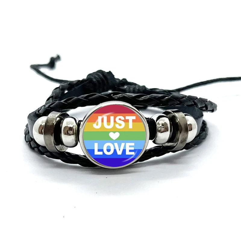 Pride Flag Leather Snap Bracelet