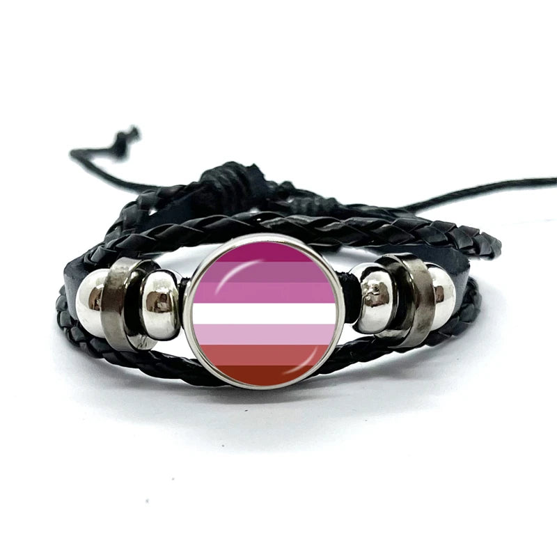 Pride Flag Leather Snap Bracelet