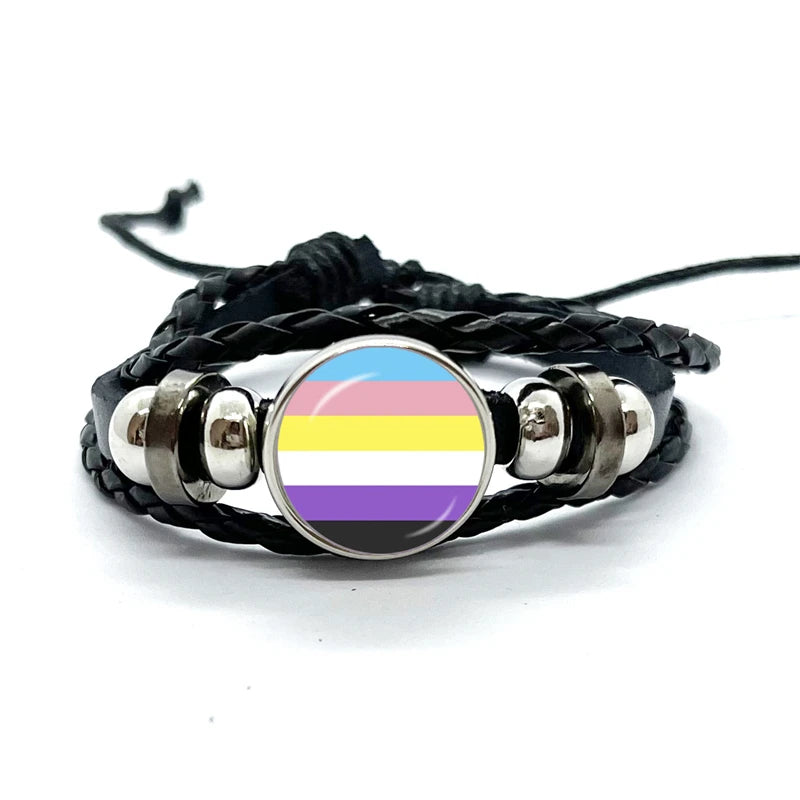 Pride Flag Leather Snap Bracelet