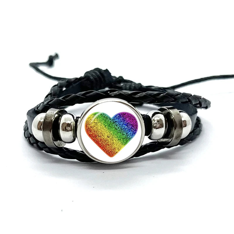 Pride Flag Leather Snap Bracelet