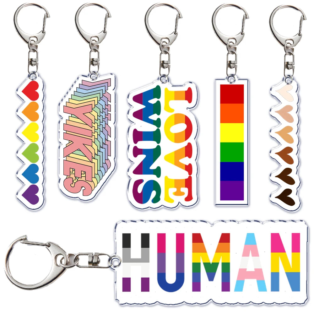 Rainbow Pride Keychain — "HUMAN" & "LOVE WINS"