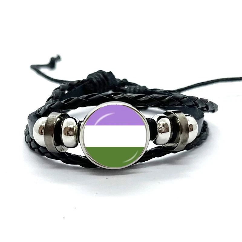 Pride Flag Leather Snap Bracelet