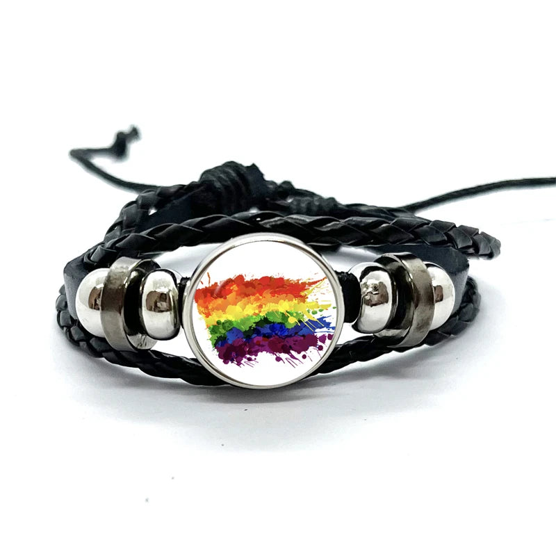Pride Flag Leather Snap Bracelet