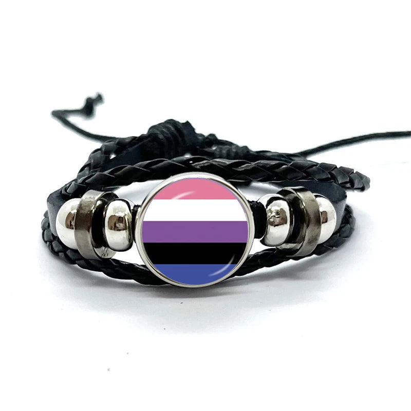 Pride Flag Leather Snap Bracelet